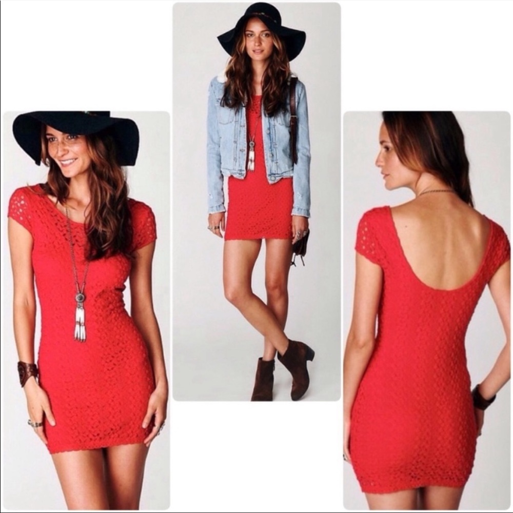 Free People Red Crochet Mini Dress